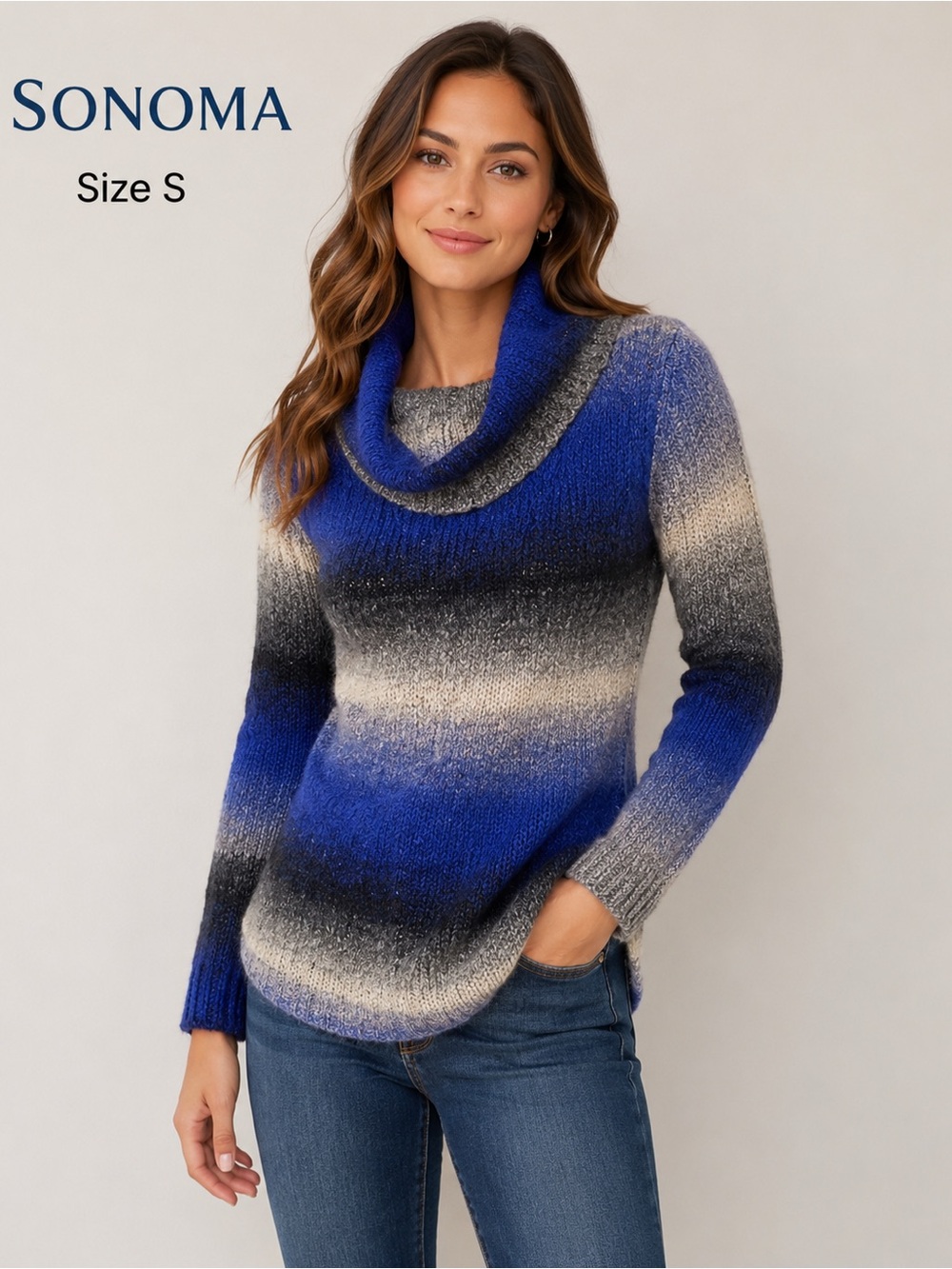 Sonoma Blue Ombre Cowl Neck Sweater - Size S (New)
